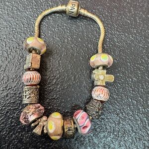 Pandora Pink and Yellow Charm Bracelet